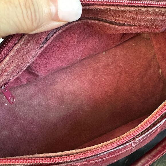 Genuine Eel Skin Leather Satchel Crossbody Shoulder Bag Deep Burgundy Red Purse - Picture 9 of 9